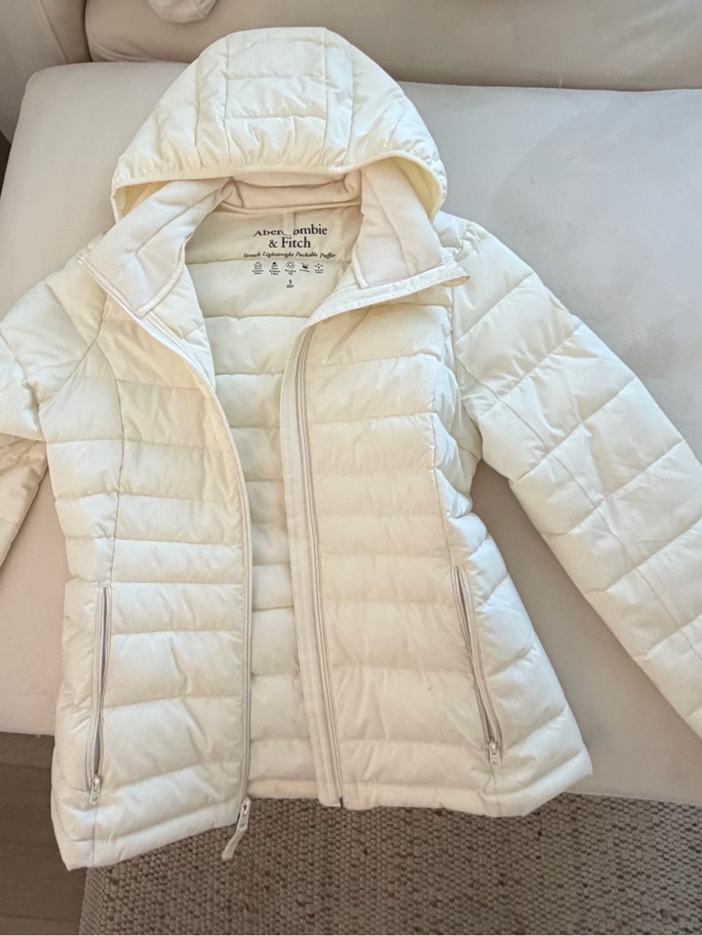 Abercrombie & Fitch Cream Hooded Puffer Jacket